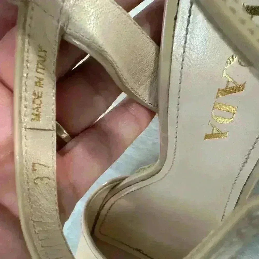 Prada Patent Leather Espadrille Wedge Sandals Beige Size 37 us 6.5